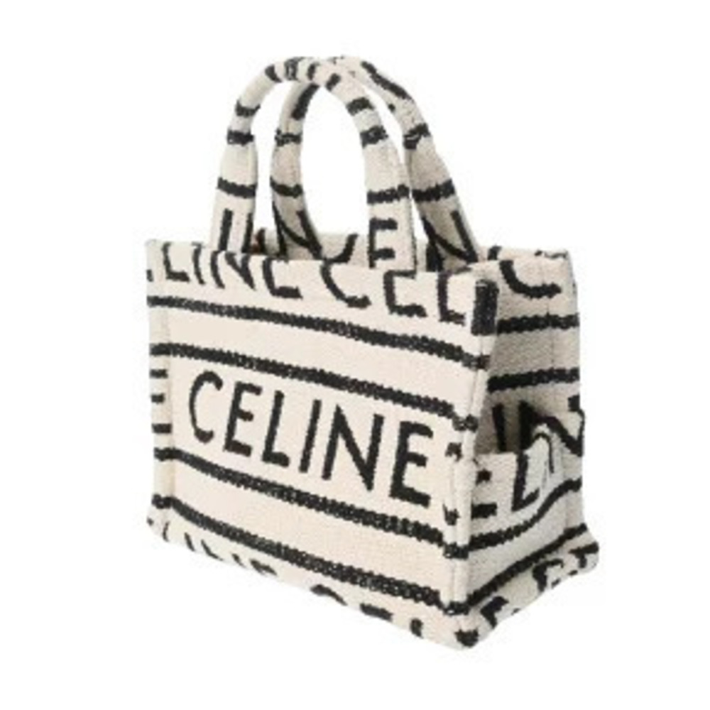 Celine Thais Black Handbag White Jacquard Cabas Canvas